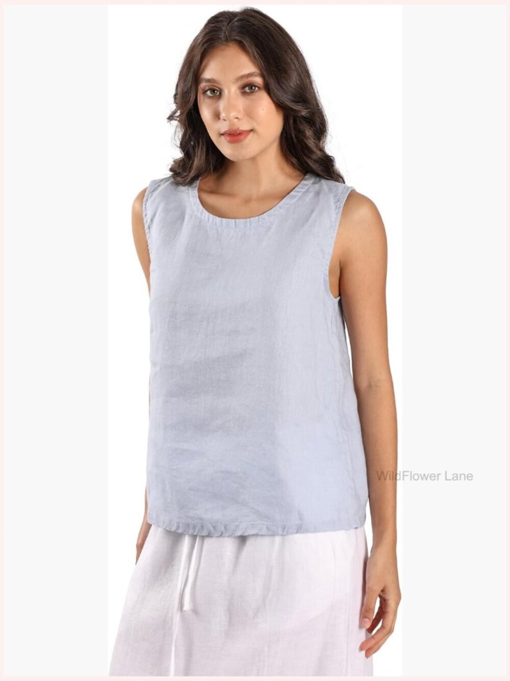 100% Linen Tank Top Sleeveless Scoop Neck Summer Blouse
